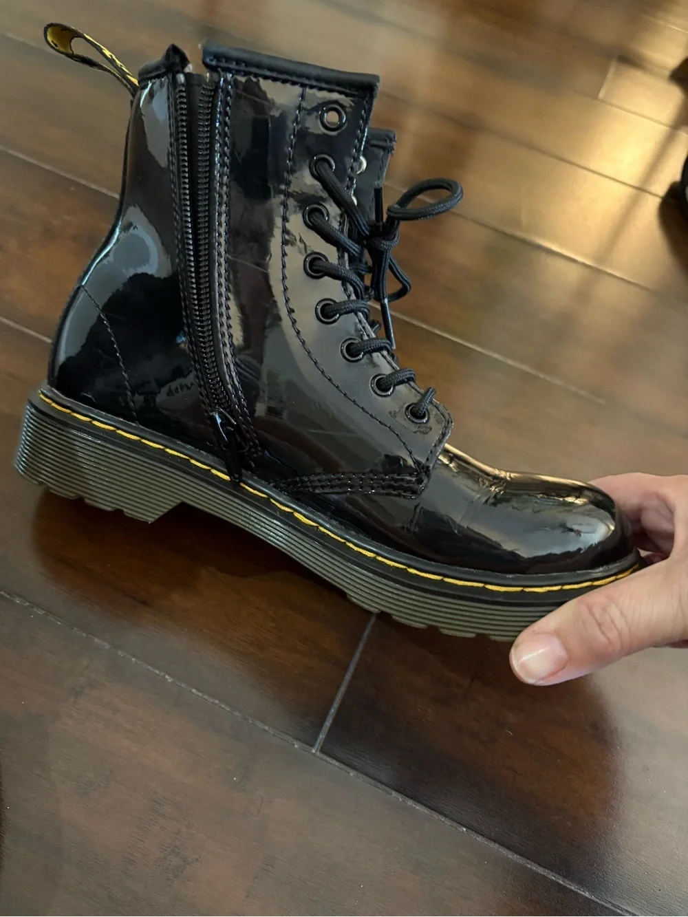Dr. Martens Junior Glossy Black Patent Lace-Up Ankle Combat Boots Kids Size 3